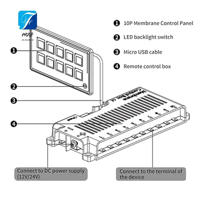 

A55F-10-Bit Bluetooth Switch Panel, Push Button Switch Auxiliary Panel, Touch Type Backlit Membrane Control Switch Box Easy To U