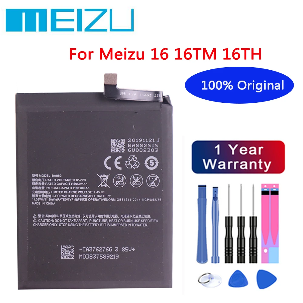 Meizu High Quality 100% Original Battery BA882 For Meizu 16 16TM 16TH 3010mAh Mobile Phone Battery Bateria Batteries + Tools