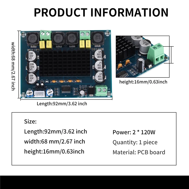 ABZW TPA3116D2 Placa amplificadora de potência de áudio digital estéreo de canal duplo de alta potência 2X120W XH-M543