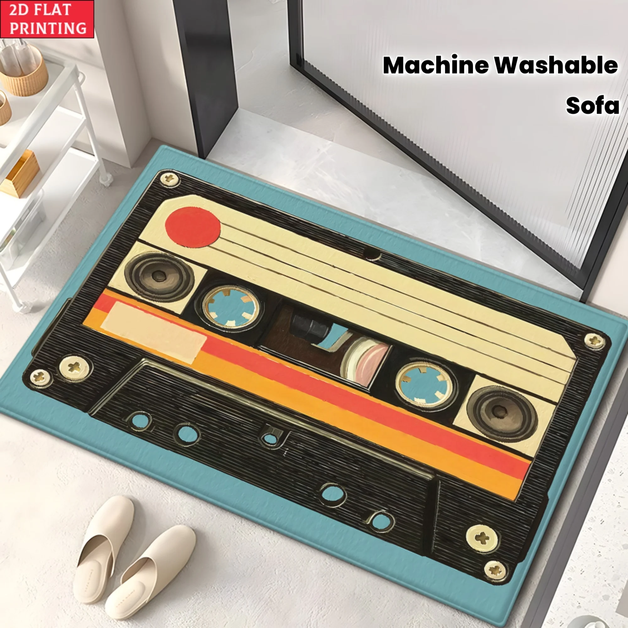 Boho Stereo Rug Music Lover Washable Retro Cassette Player Mat Polyester Area Rug Decor Hallway Runner Vintage Art Print Carpet