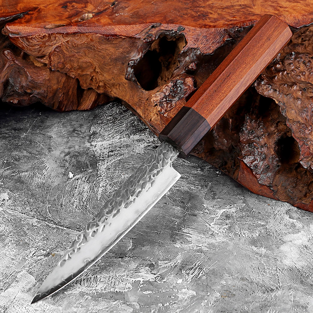 

High-Quality 5-Inch Utility Knife Sharp 3-Layer Composite Steel Household Fruit Knife Wooden Handle Kitchen Cooking Tool