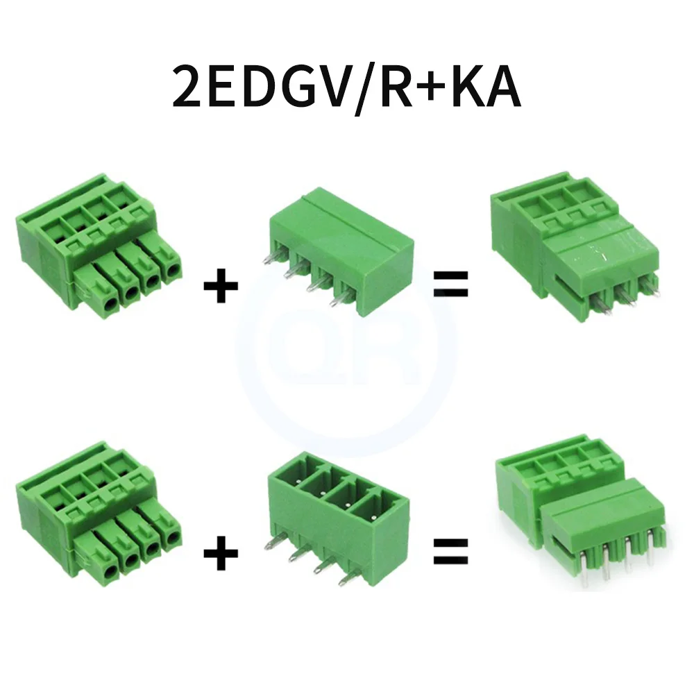 (5 PCS) KF 2EDGKA 15EDGKA + V R 3.81mm Riser Plug Terminal 3.81 Side Outlet Right Angle Straight Pin Male and Female Set 2-24P