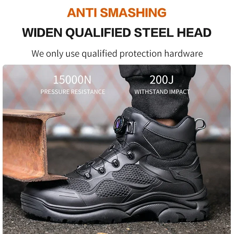 Rotary Buckle Work Boots Safety Steel Toe Shoes Men Breathable Safety Sneakers Indestructible Puncture-Proof Work Footwear