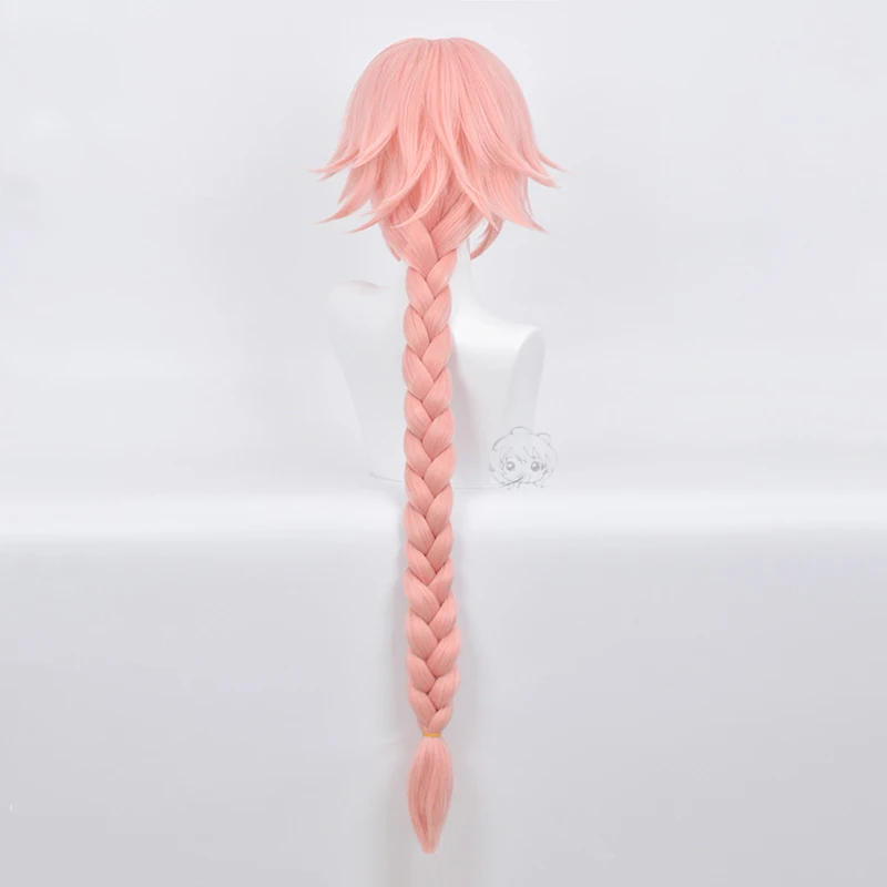 Peluca de Cosplay de Game Fate Apocryph Astolfo, peluca sintética resistente al calor rosa de 75cm + TAPA DE peluca + 3 nudos negros