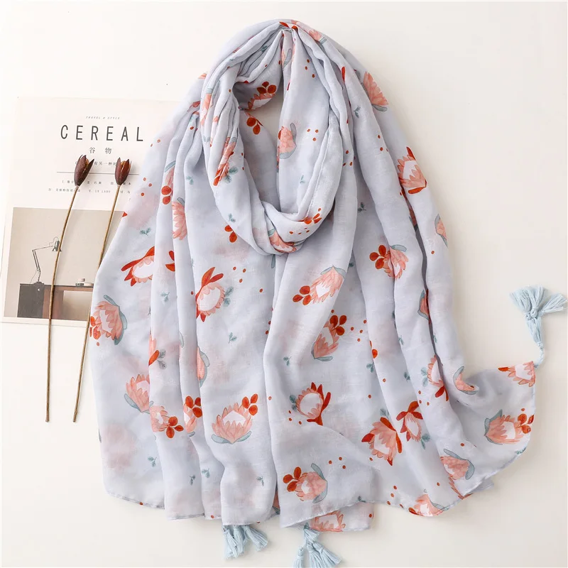 2022 New Ombre Flower Print Tassel Scarf Shawls Long Women Floral Pattern Soft Hijab Wrap Free Shipping