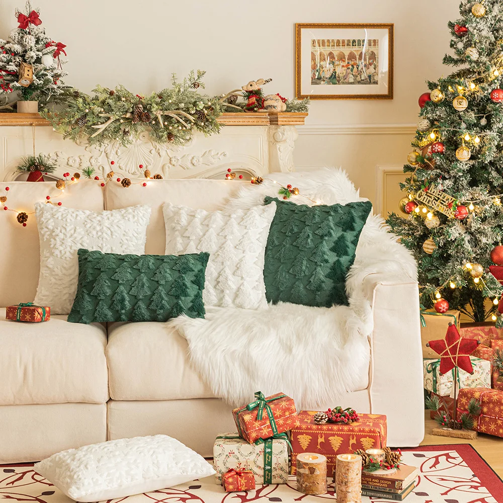 Christmas Decorative Pillow Cover 45x45cm Plush Cushion Cover for Living Room Couch Sofa Soft Pillows Home Decor Xmas