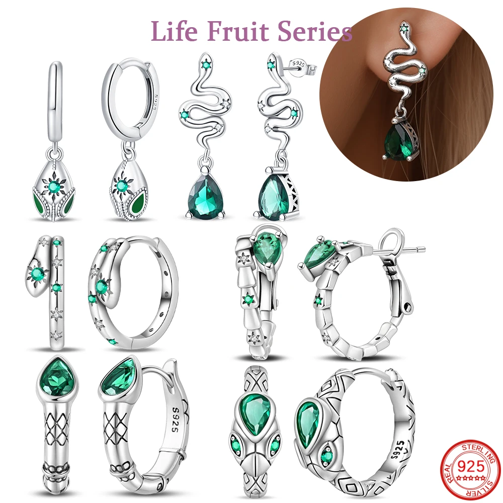 Snake Earrings 925 Silver Green Zircon Mysterious Spirit Snake Ear Studs For Women Formal Anniversary Birthday Party Jewelry