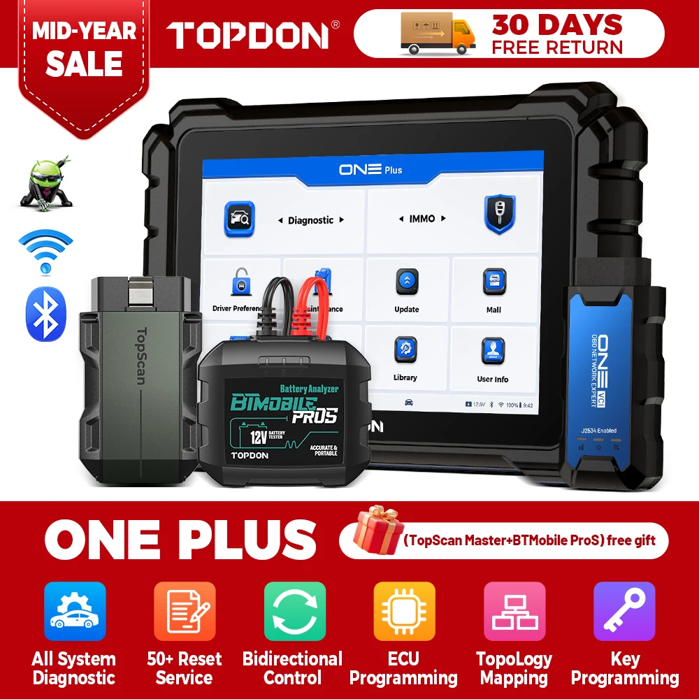 2026 TOPDON ONE Plus OBD2 Scanner Full All-System Diagnostic ECU Programming & Coding J2534 Pass-Thru Topology Mapping 50+ Maintenance Resets AutoVIN 2-Year Free Update with TopScan Master & BTMobile Pro