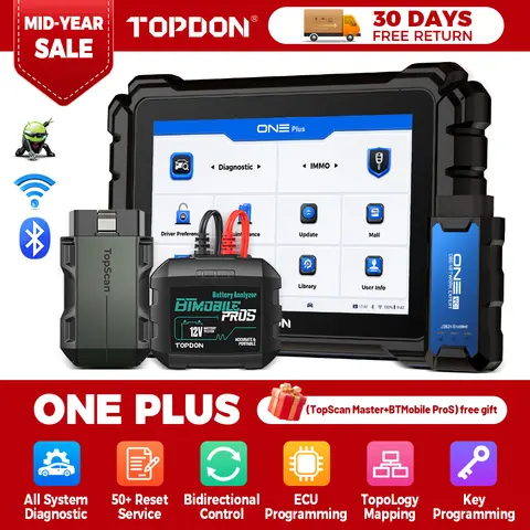 2026 TOPDON ONE Plus OBD2 Scanner Full All-System Diagnostic ECU Programming & Coding J2534 Pass-Thru Topology Mapping 50+ Maintenance Resets AutoVIN 2-Year Free Update with TopScan Master & BTMobile Pro