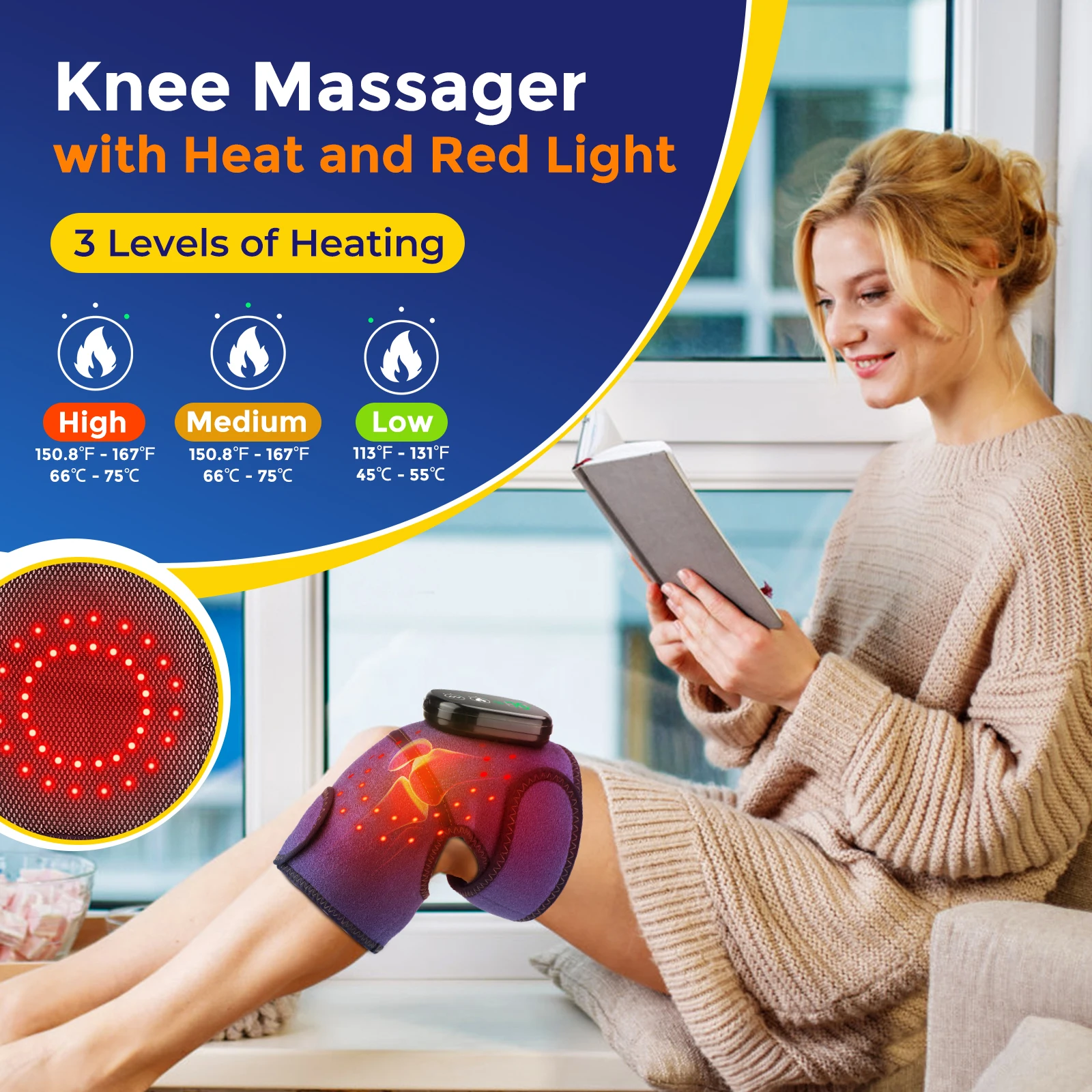 Wireless Red Light Knee Pad Infrared Heating Massage Knee Joint Vibration Massager Shoulder and Elbow Brace