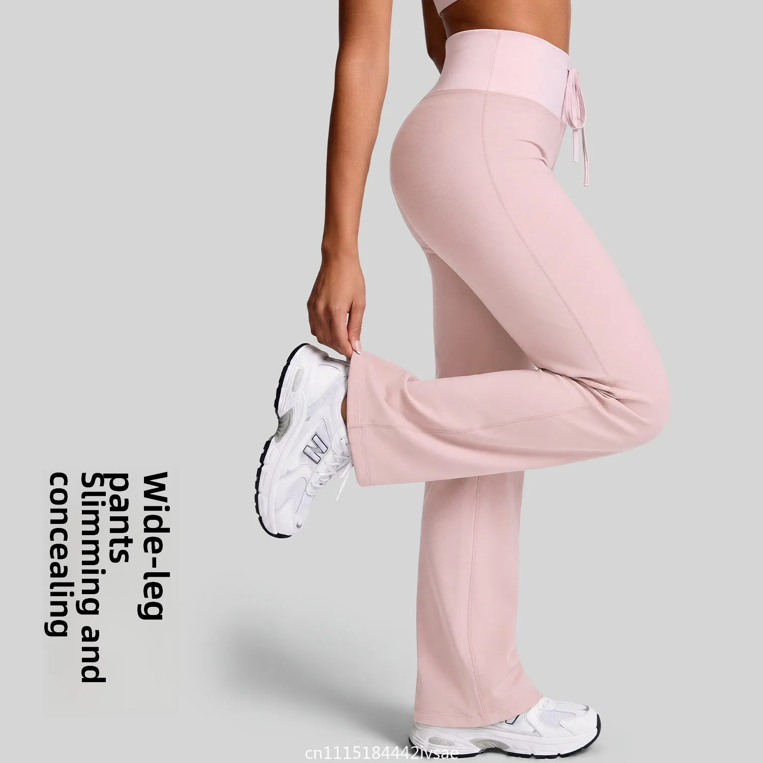 Sports Pants High Waist Elastic  Women's Yoga Casual Trousers Long Straight Cut Loose Fit Color Block Drawstring Active Wear
