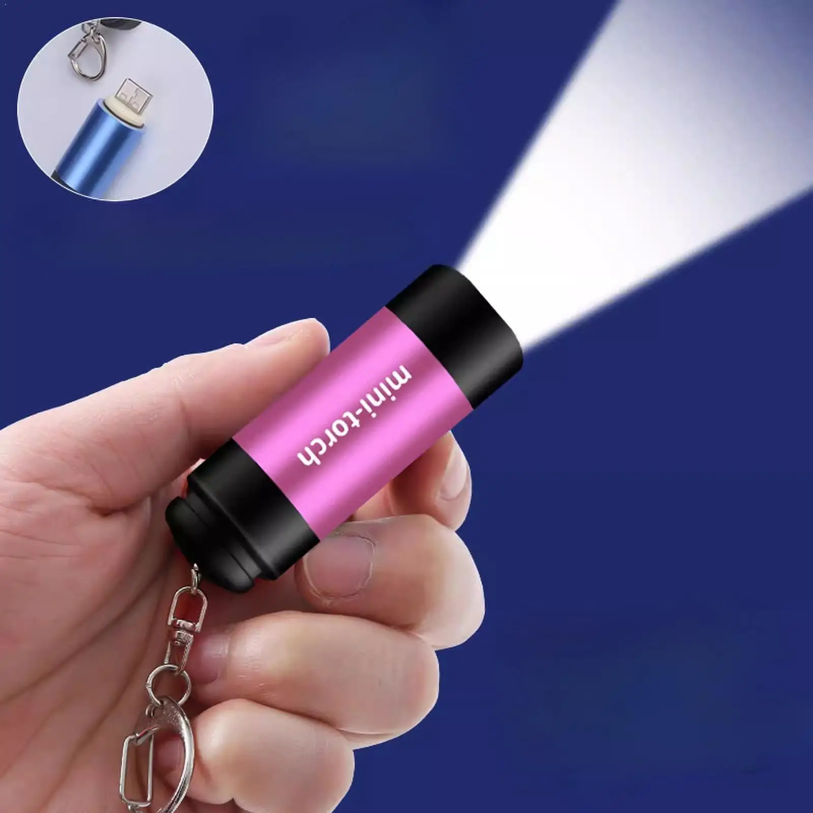 USB Rechargeable Pocket Mini LED Flashlight - Waterproof White Light Keychain Torch Super Small Portable Lantern