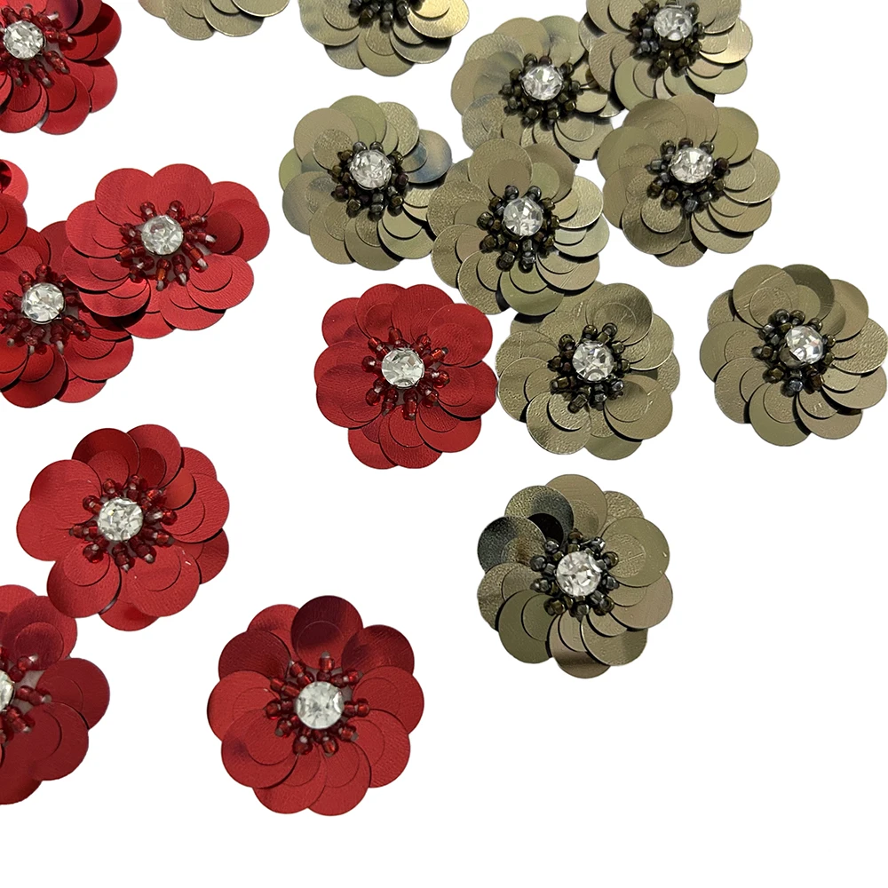 10 Stück/Lot Pailletten-Aufnäher mit Blumenmuster aus roter Bronze – vielseitige Aufbügel-Applikationen für selbstgemachte Kleidung/Taschen/Haar-Accessoires/Ohrringe