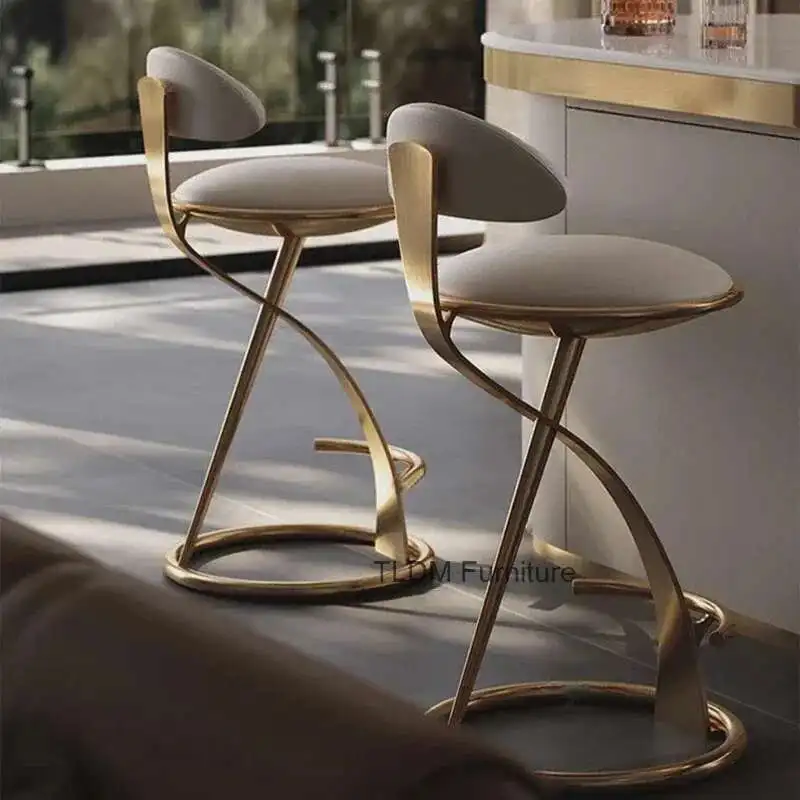 

Designer Light Luxury Bar Chairs Italian High Stool Home Stainless Steel Cafe Kitchen Backrest Bar Chair Creative Bar Furniture