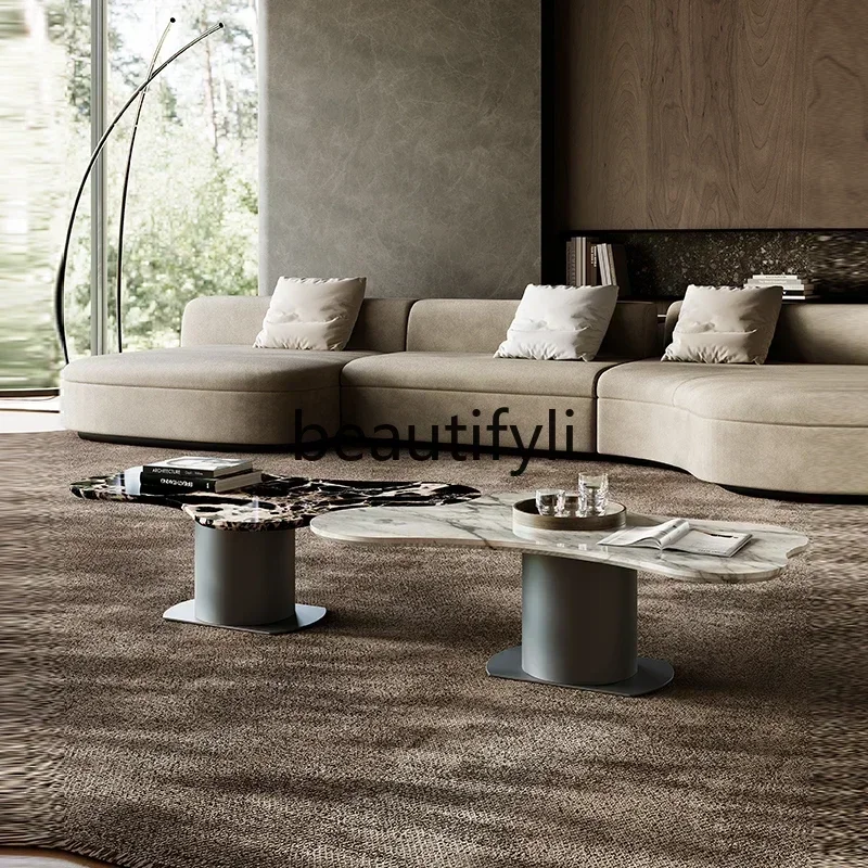

YH3 Italian minimalist marble coffee table combination, high-end irregular special-shaped coffee table