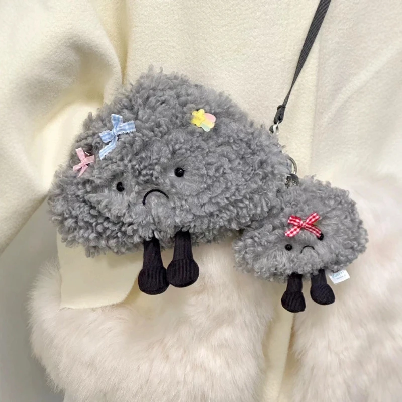 Stormcloud-Bolsa de felpa con forma de nube de trueno, llavero, muñeco de peluche, bolso novedoso, regalo para niñas y mujeres, accesorio único