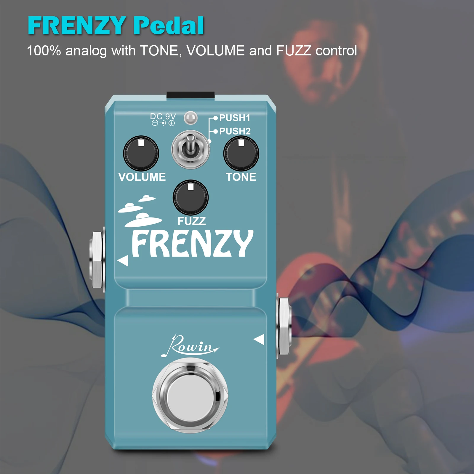 Rowin LN-322 FRENZY Electric Guitar Pedal Classic Fuzz Tone Mini Full Metal Shell 2 Modes For Bass Guitars