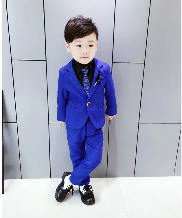 Boys Suits For Weddings Kids Royal Blue 2Pieces Jacket Pants Tuexdo Dress Children's Day Chorus Show Suit Piano Ceremony Costume
