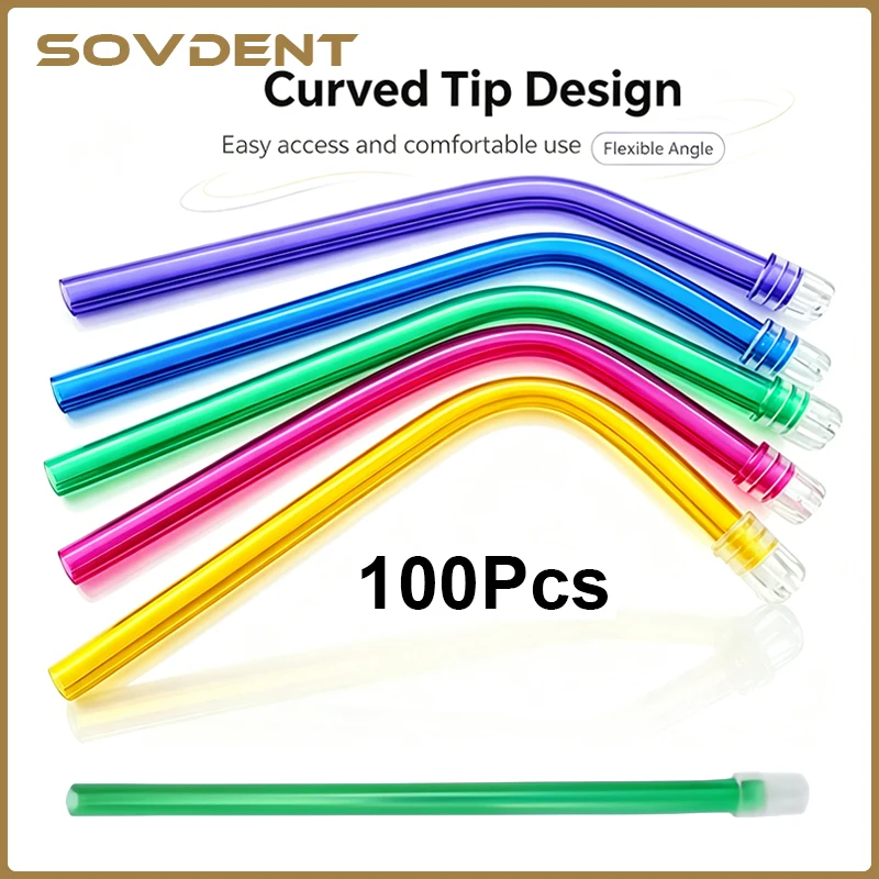 Dental Saliva Ejector Disposable Suction Tip Flexible Evacuation Pipe Tip Clear With Colorful Tube Oral Care Material 100Pcs