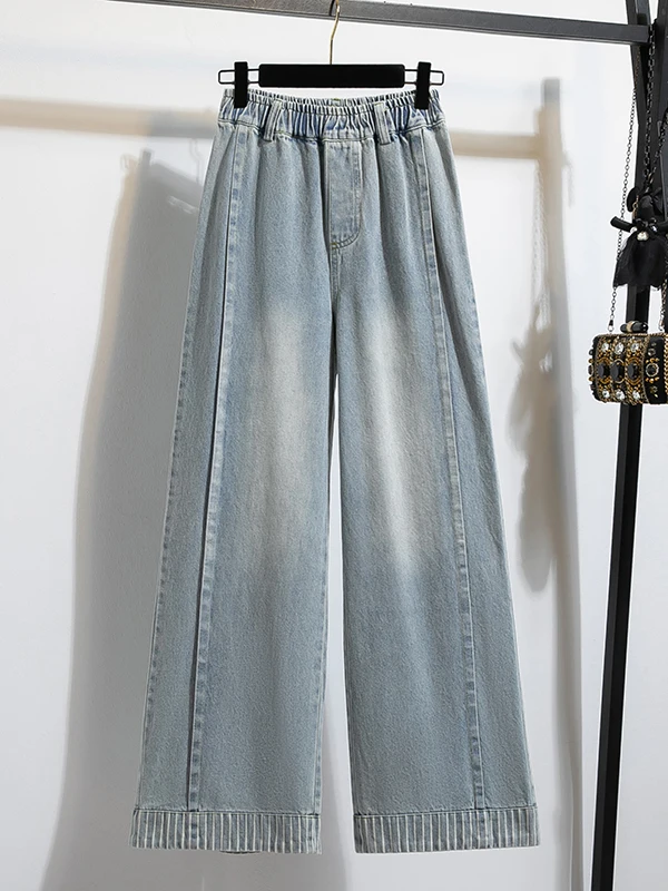 

plus Size Women's Blue Jeans Loose High Waist Wide Leg Casual Trousers Slimming Straight Cut Comfortable plus Size Faion