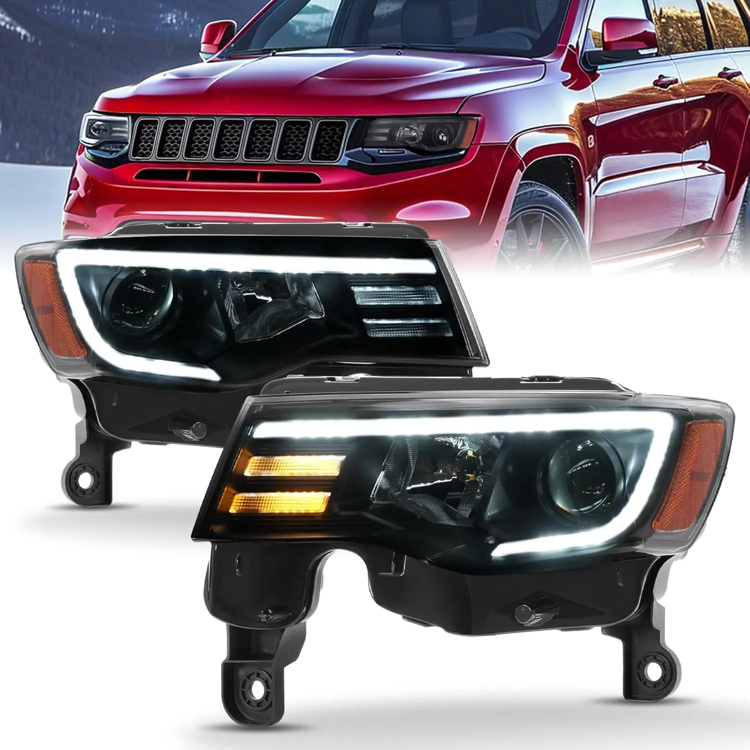 

Пара фар проектора, совместимых с заменами Jeep Grand Cherokee 2017-2022 годов для CH2502297 CH2503297 68289235AF 68289234AF