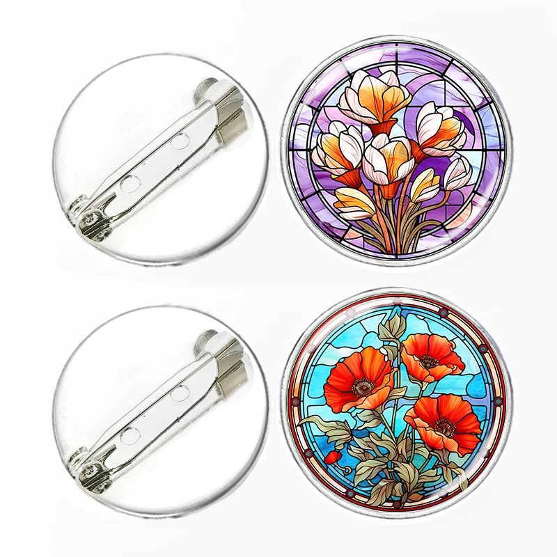 Flower Art Cute Pins for Women Unisex Glass Romantic Sunflower Lavender Windbell Flower Gifts Jewelry Accessories Broochs
