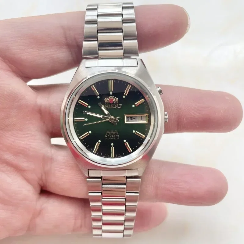 Orient Store 36MM Casual Diamond Date Sports Watch with Japanese Movement Watch Unisex Mechanical Stainless Steel World Time