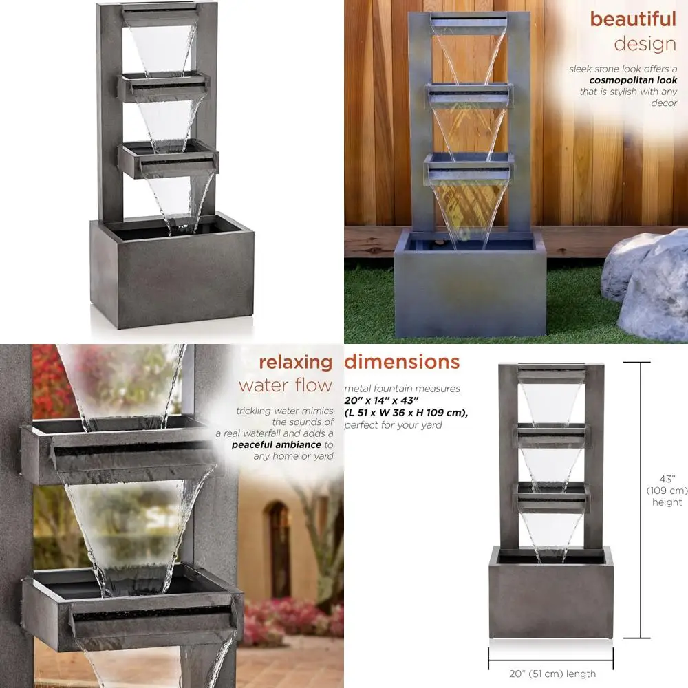 

Alpine Corporation Многоуровневый фонтан-водопад высотой 43 дюйма — функция уличной воды в индустриальном стиле для сада, патио, двора,