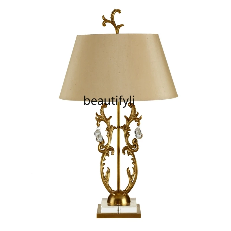 

LBX American Country Nordic Copper Flower Branch Crystal Lamp Living Room and Bedside Table Lamp