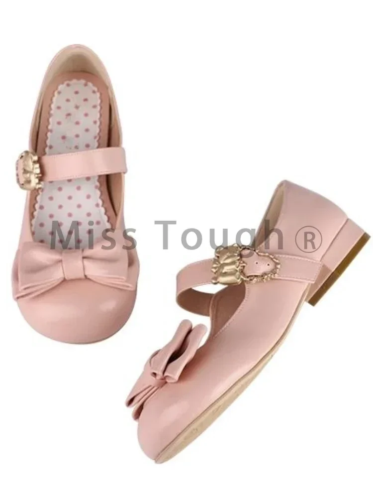 Kawaii Sweet Mary Janes Shoes Women Buckle Japanese Lolita Platform Shoes Female Pure Colour Bow Fashion Shoes 2024 Summer New