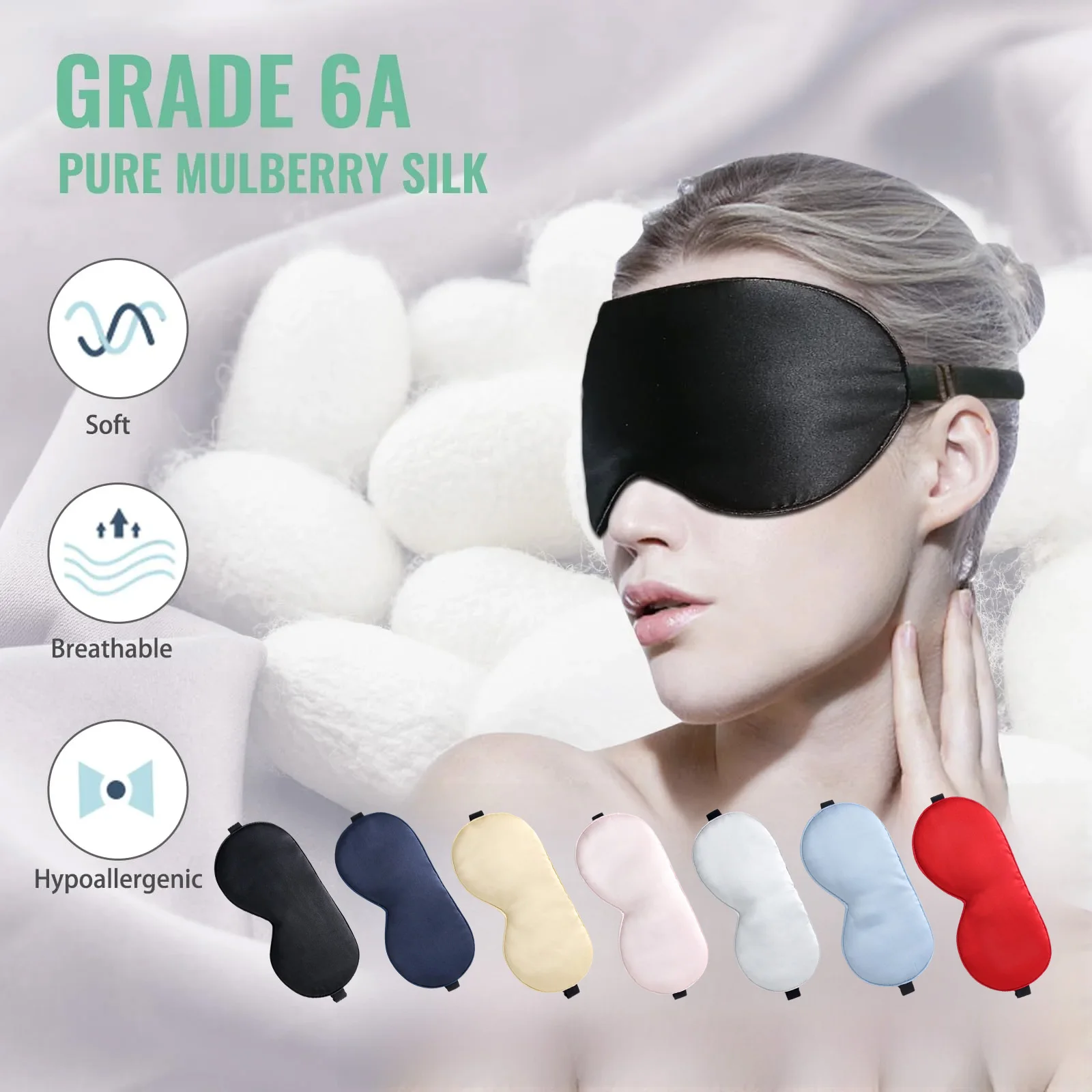 Silk Sleep Mask 100% Real Natural Pure Silk Eye Masks with Adjustable Strap for Sleeping Blocks Light Reduces Puffy Eyes Gifts