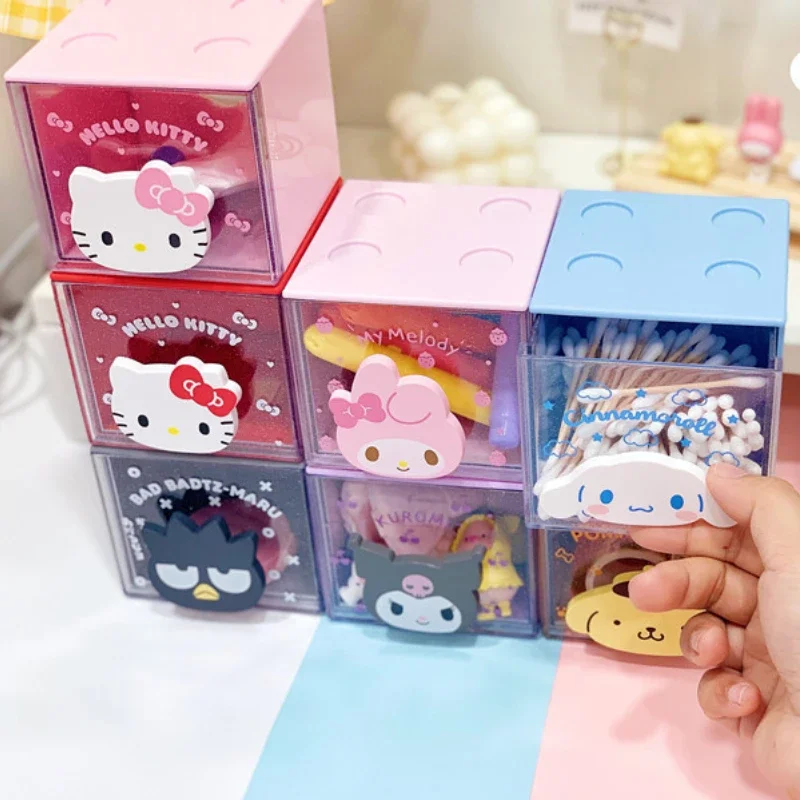 Hello Kitty Mini Desktop Storage Box My Melody Kuromi Creative Drawer Organizer Box Makeup Box Home Decoration Keys Storage Bins