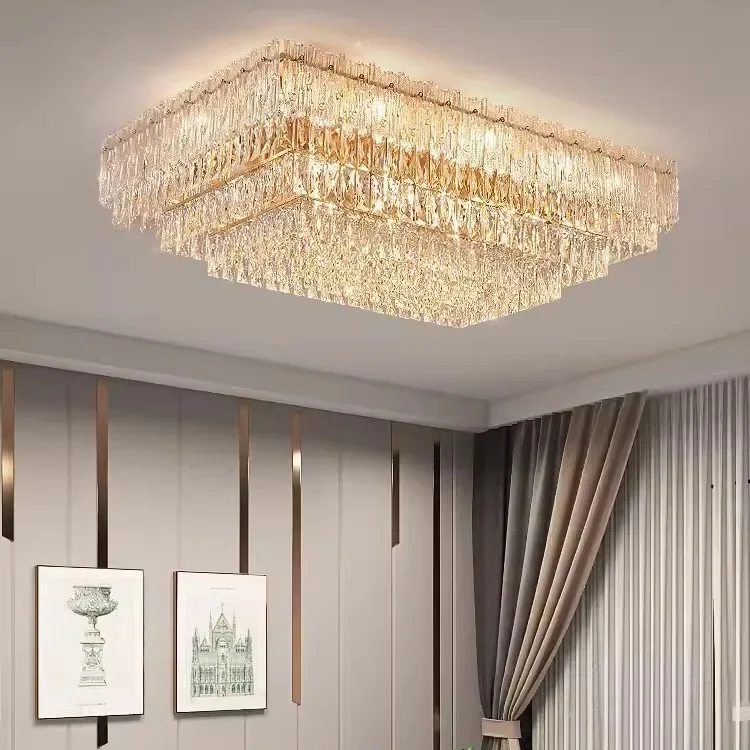 Modern light luxury rectangular round living room ceiling lamp simple atmosphere crystal lamp