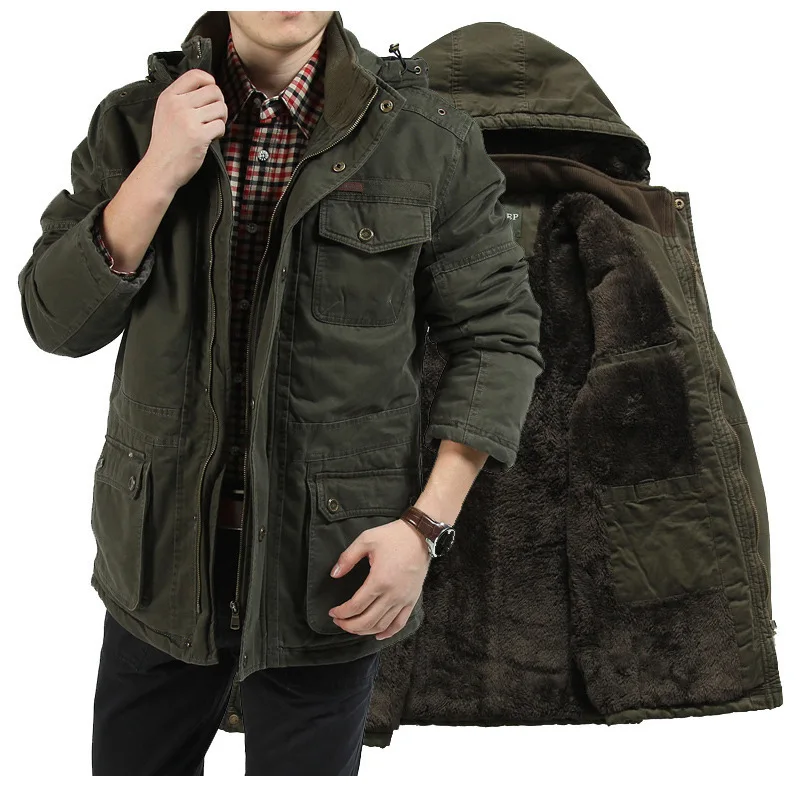 New Cotton Coat Men\'s Mid Length Winter Coat Military Large Size Old Man\'s Cotton Coat