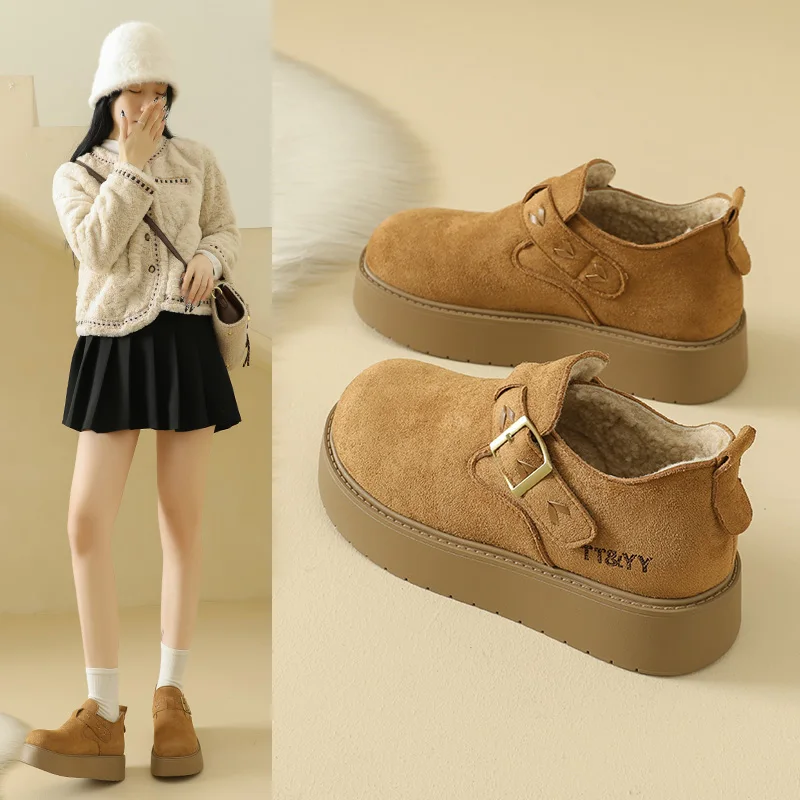 أحذية بدون كعب للاستخدام الخارجي، أحذية قطنية، أحذية نسائية دافئة مبطنة بالصوف، أحذية مقاومة للانزلاق والارتداء، BU01 #1