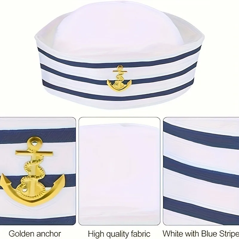 2/4/6 pezzi, cappello da marinaio, cappello da capitano, cappello da marinaio, accessori per costumi da marinaio a strisce blu, giochi di ruolo, decorazioni per feste in spiaggia