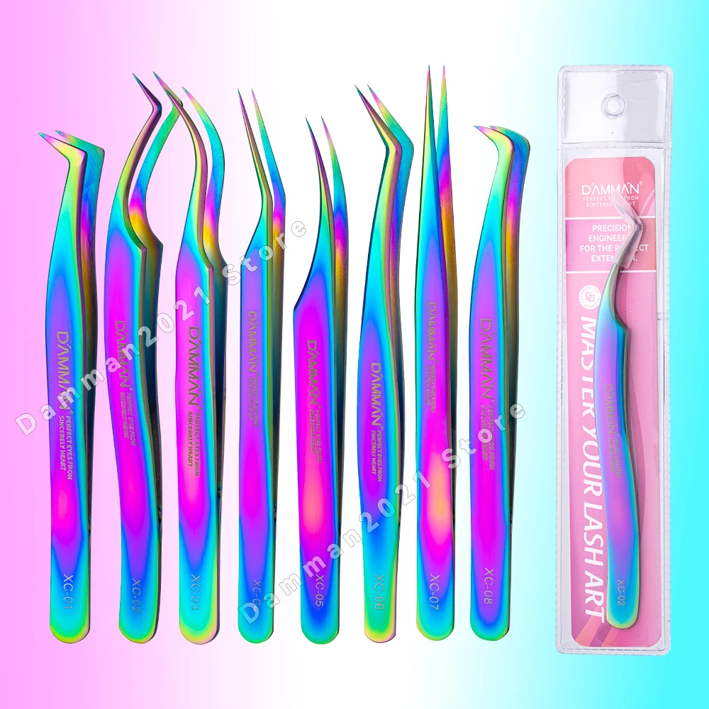 Damman Professional Eyelash Extension Tweezers Colorful Lash Extension Tweezers High Precision Eyelash Tweezers Makeup Tools