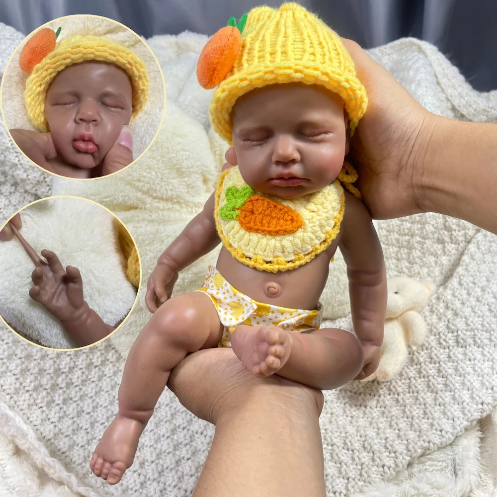 دمية أطفال صغيرة مقاس 12 بوصة من السيليكون بالكامل تولد من جديد من الجلد الأفريقي الأمريكي الداكن LouLou دمية سيليكون للفتيات أو الصبي هدية الكريسماس