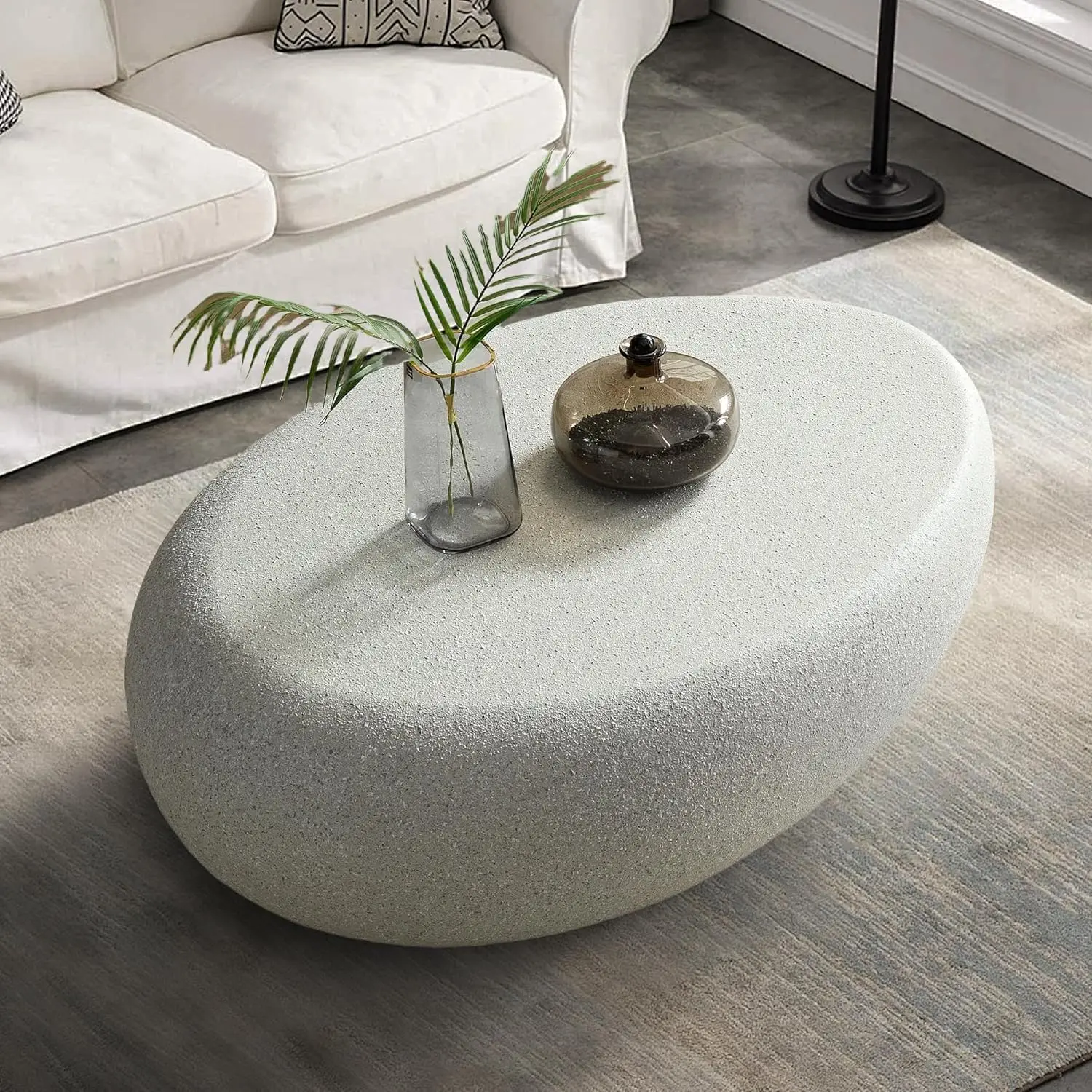 

Oval Coffee Table Faux Stone Table Outdoor Irregular Contemporary Center for Living Room, Customized