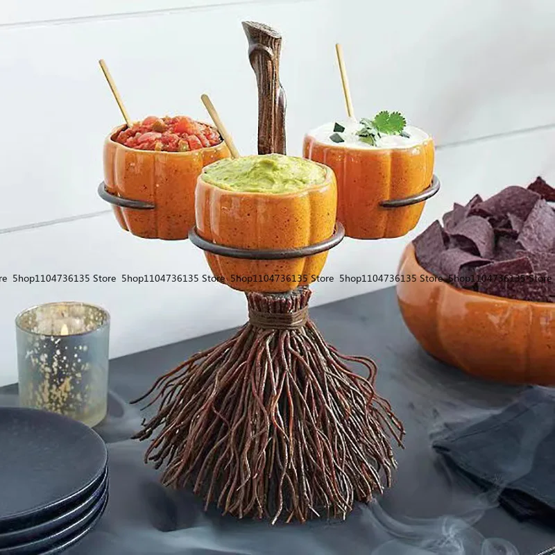 Halloween Broom Pumpkin Cup Separator Ornament, Ornament Tray