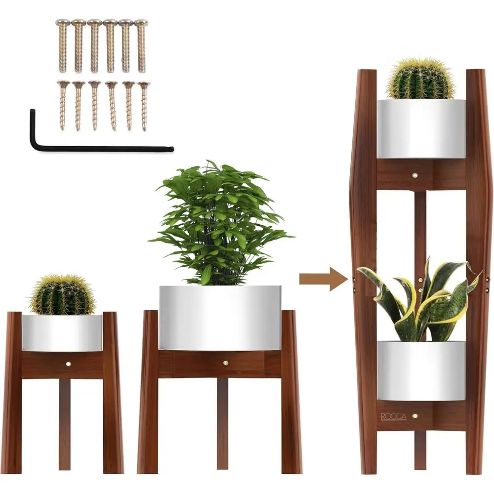 

2-Tier Bamboo Plant Stand: Adjustable, Space-Saving Indoor Stand for Multiple Pots, 8-12 Tall