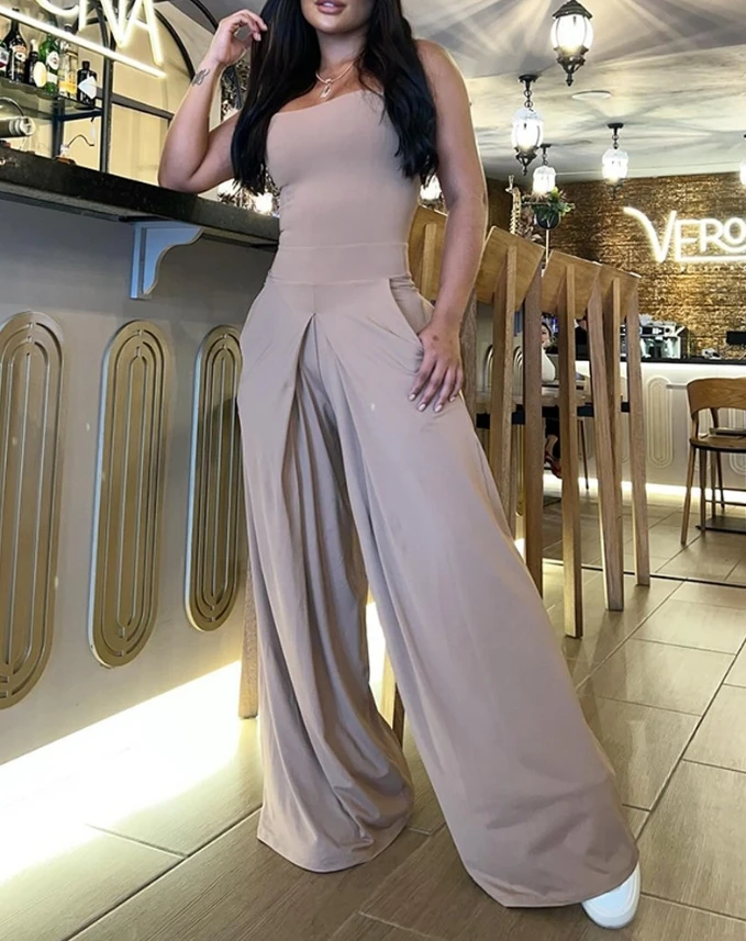 Sexy Elegant New Fashion 2024 Summer Casual Long Jumpsuits Bandeau Pocket Design Wide Leg Jumpsuit Women's Clothing Sales