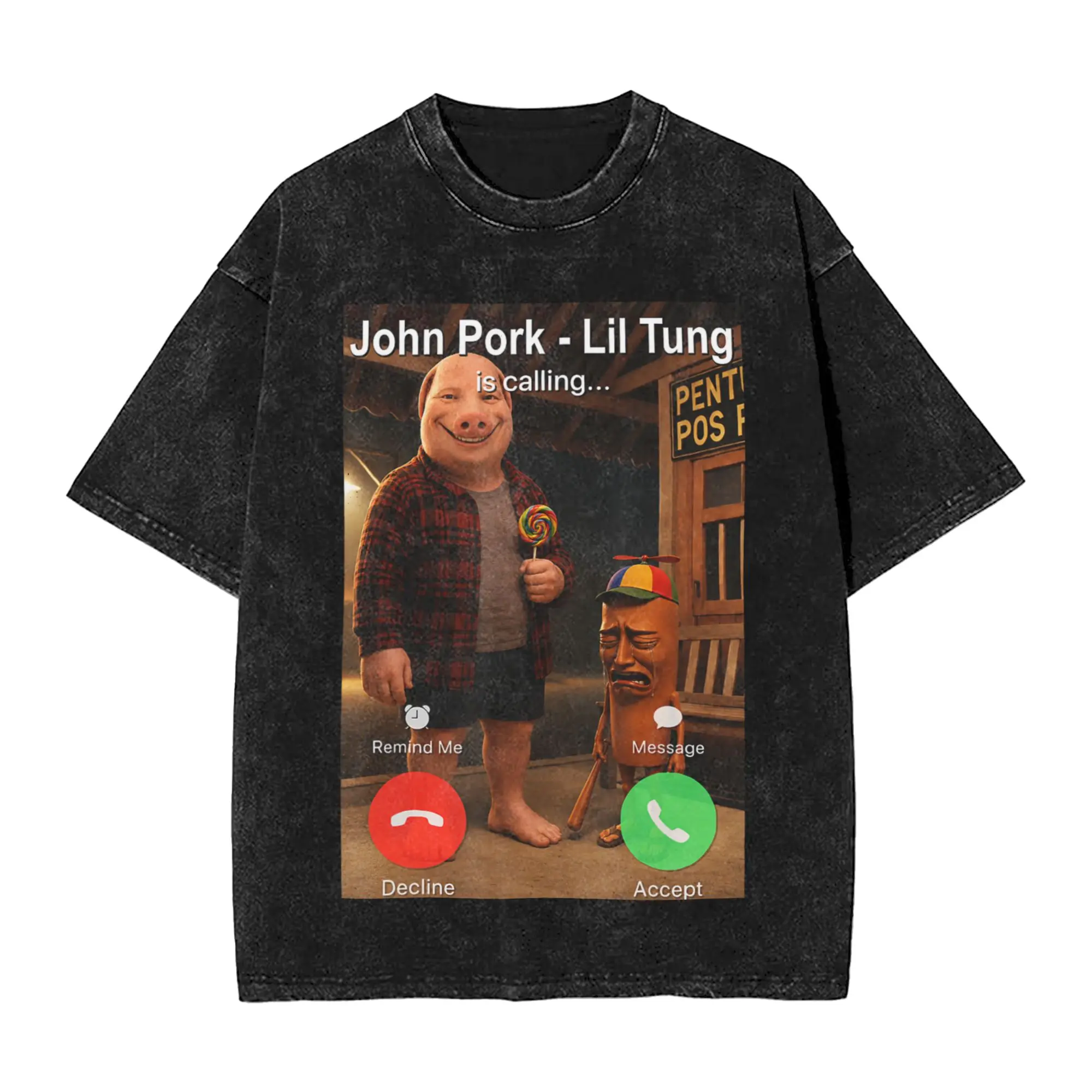 John Pork Lil Tung Brother is Calling Brainrot Meme T-Shirt Beach  Streetwear T-Shirts Cotton Fashion Tee Shirt Men Print Tees