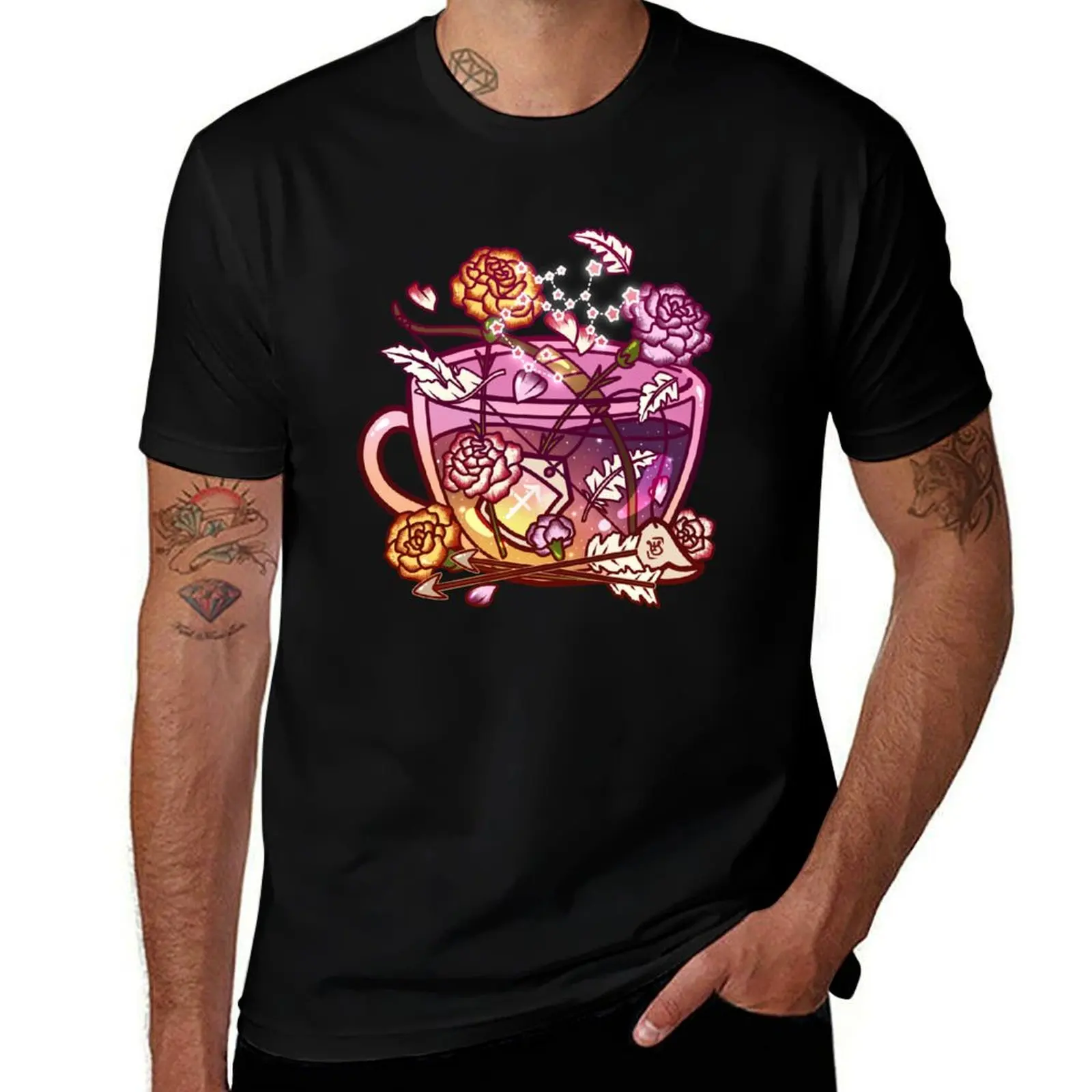 Sagittarius Zodiac Teacup T-Shirt Casual Street Style Short Sleeve Tee T-Shirt