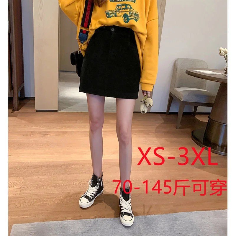 

Short Women's Autumn Winter 2023 New Retro Corduroy High Waist Slim A-line Black Hip Faldas Fashion Clothes for Women Skirts