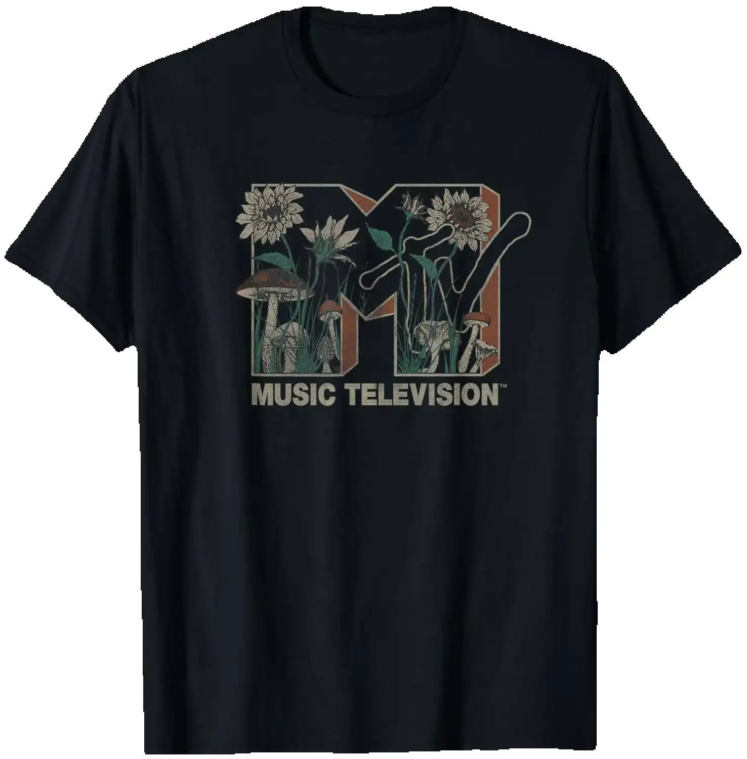 Music Television Wild Flower Mushrooms Logo T-Shirt Small Summer Short-Sleeved Breathable Sweat-Wicking Versatile Trendy T-Shirt
