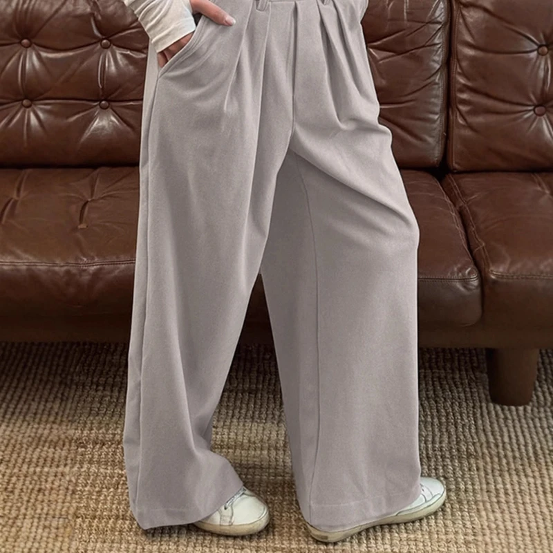 2026 Spring Minimalist Commuting Suede Loose High Waisted Casual Design Suit Pants for Women