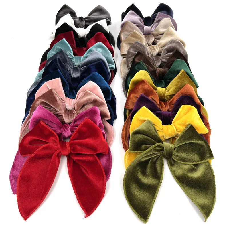 

Solid Velvet Bow Hair Clips Large 5" Fable Bow Hair Clips for Baby Girls Women Hemmed Hairbow Hairpins Barrettes Kids Hairgrips