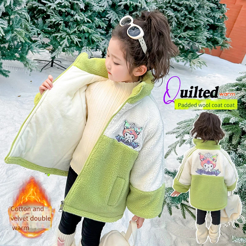 

Sanrios Cotton Clothes Girl Kuromi Autumn Winter Kawaii Coat New Child Clothing Plus Velvet Add Cotton Thicken Woolen Sweater