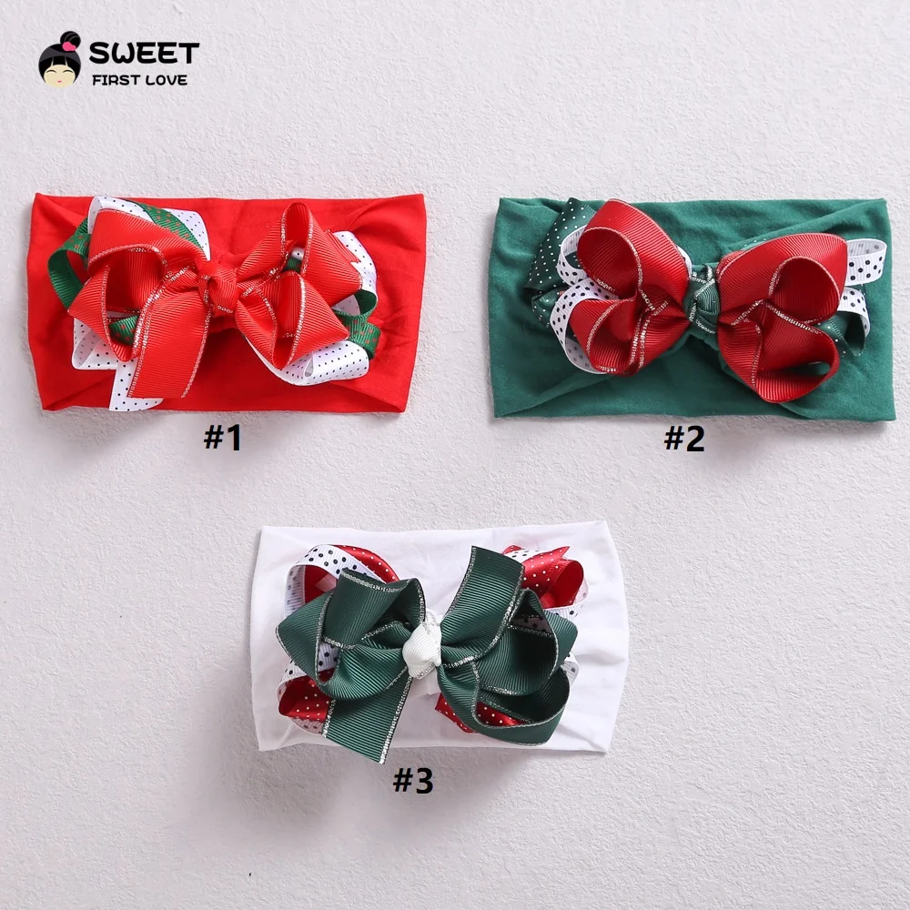 Christmas Baby Headband for Girls Children Elk Red Bows Turban for Babies Soft Nylon Kids Headwear Fashion Hair Accessories